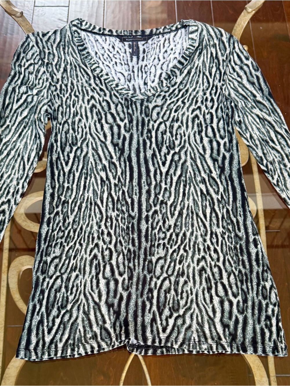 BCBGMaxAzria Black and Silver Animal-Print Long Sleeve Top